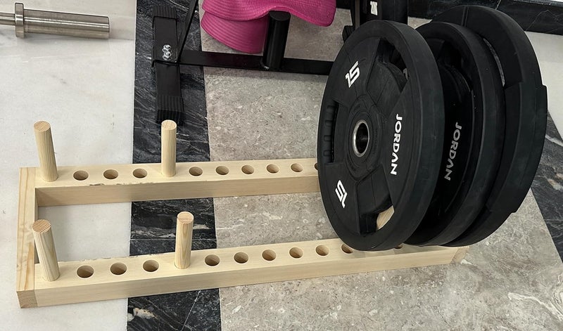 MUMI Wooden Weight Plate Rack – Olympic Weight Plate Holder & Storage Stand – Bumper Plate Organizer – Horizontal Weight Tree for Home Gym – Weight Plate Storage Rack - Image 3